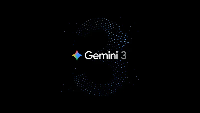 Gemini 3 logo in front of a black background with the number 3 in blue dots